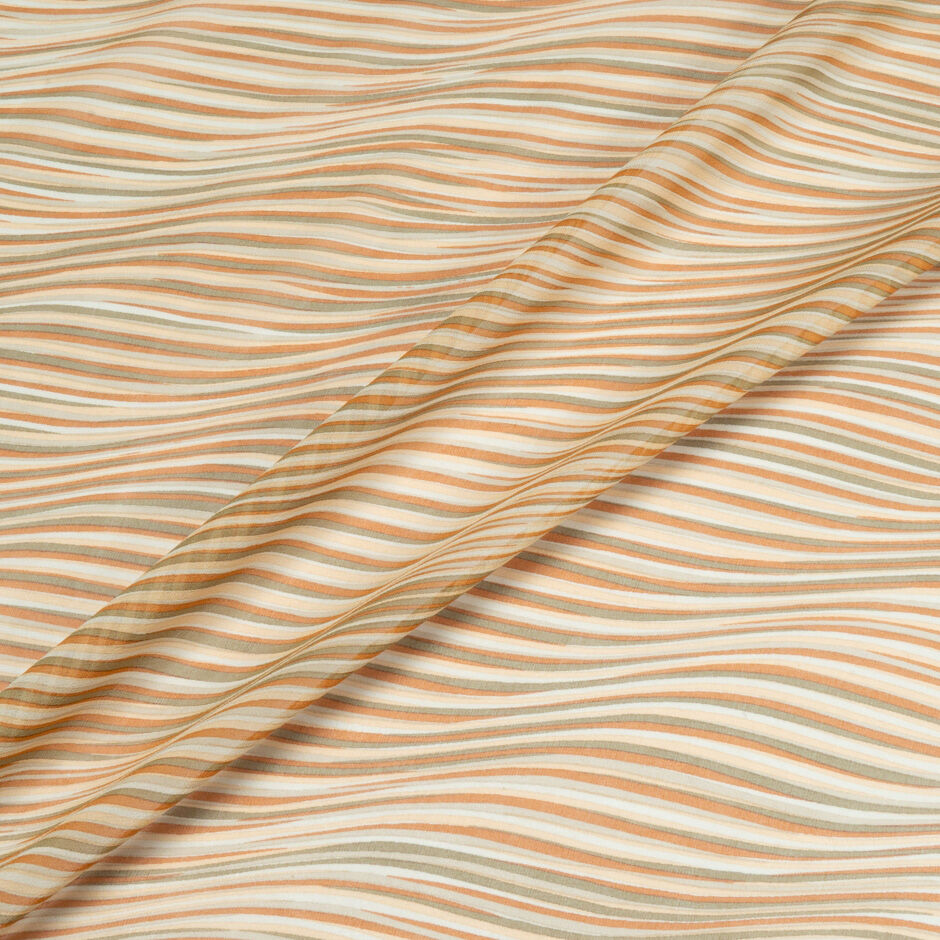 Beige, Brown & Khaki Wave Printed Silk Georgette