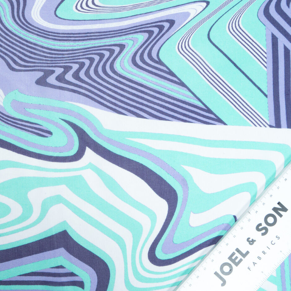 Turquoise & Purple Wavy Printed Silk Georgette (A 1.15m Piece)