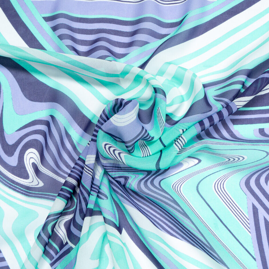 Turquoise & Purple Wavy Printed Silk Georgette (A 1.15m Piece)