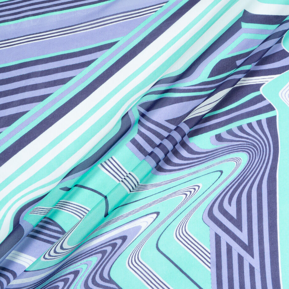Turquoise & Purple Wavy Printed Silk Georgette (A 1.15m Piece)
