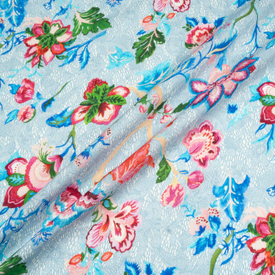 Multi Floral & Blue Lace Printed Linen