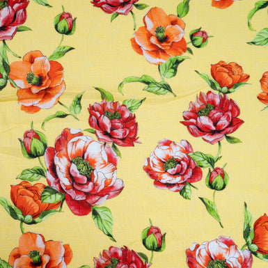 Floral Printed Yellow Lightweight Pure Linen