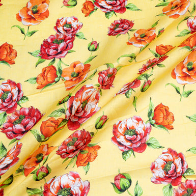 Floral Printed Yellow Lightweight Pure Linen