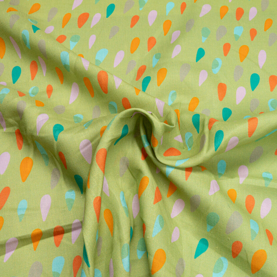 Multi 'Petal' Printed Sage Green Pure Linen