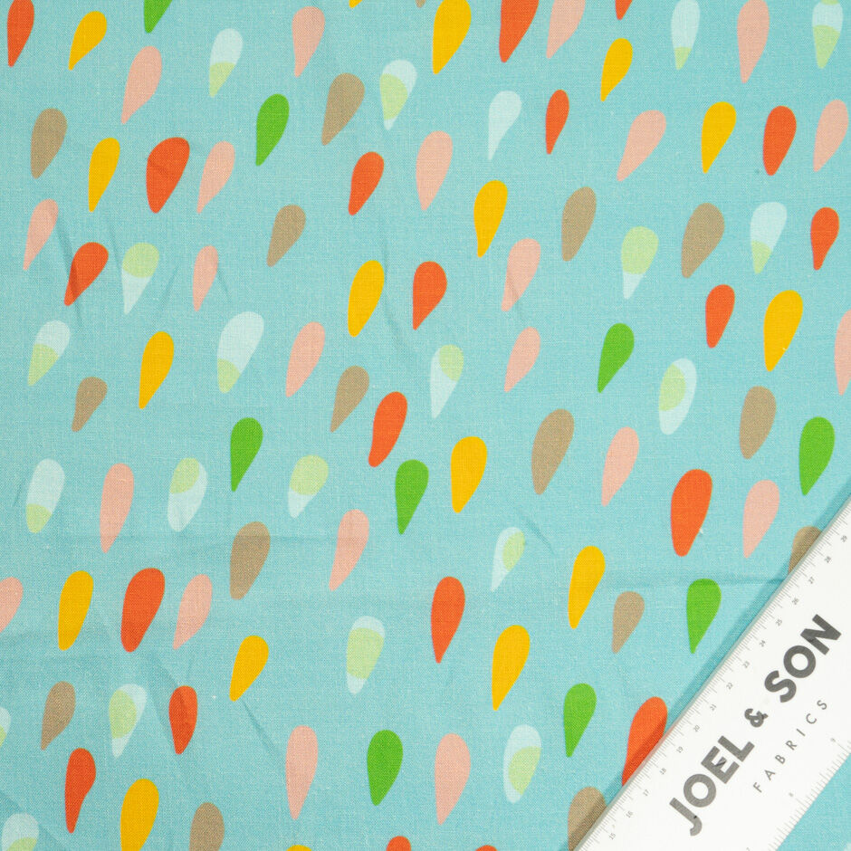 Multi-Coloured 'Petal' Printed Aqua Linen