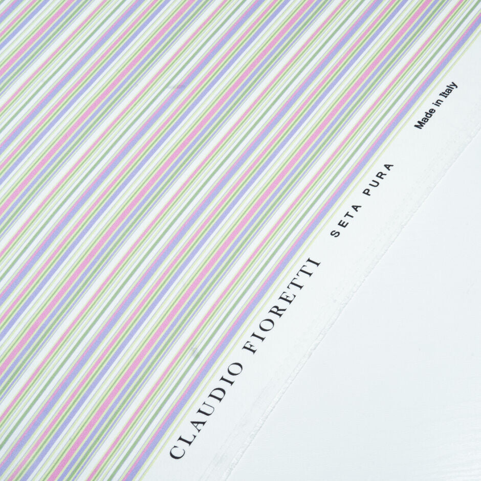 Pastel Coloured Striped Pure Silk Twill