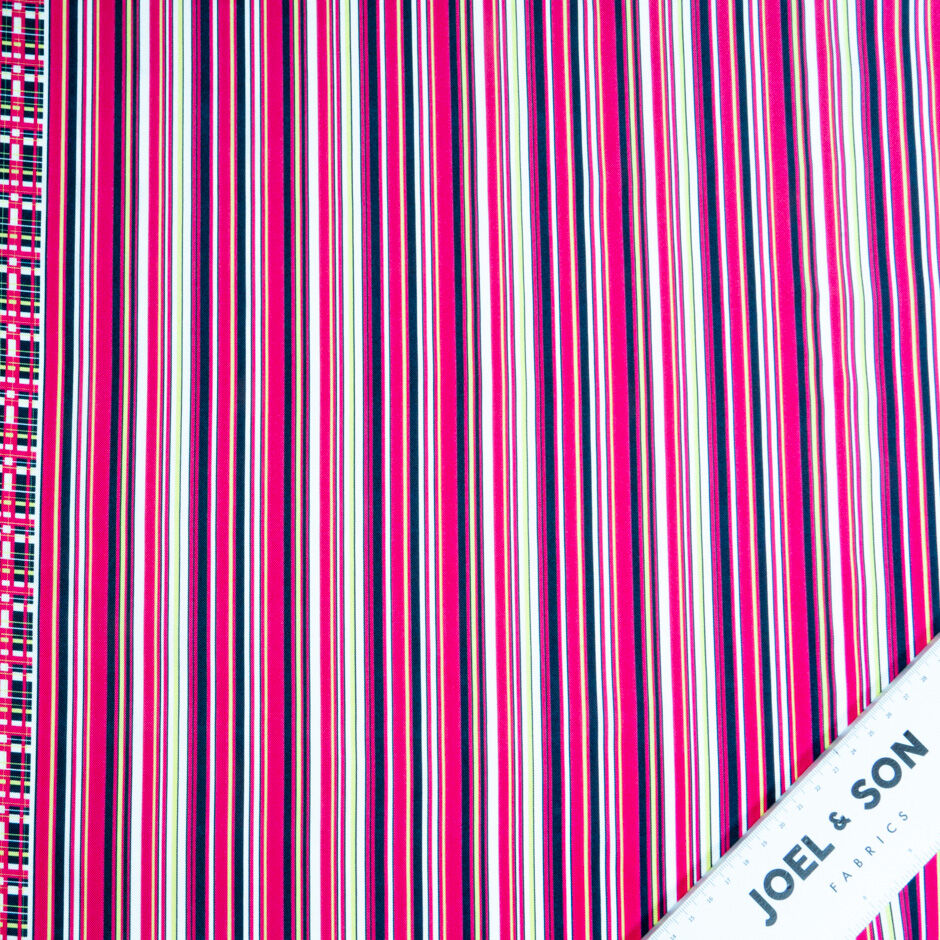 Pink, Black & White Stripe Printed Silk Twill (A 3m Piece)