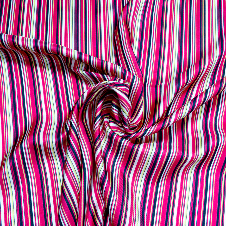 Pink, Black & White Stripe Printed Silk Twill (A 3m Piece)