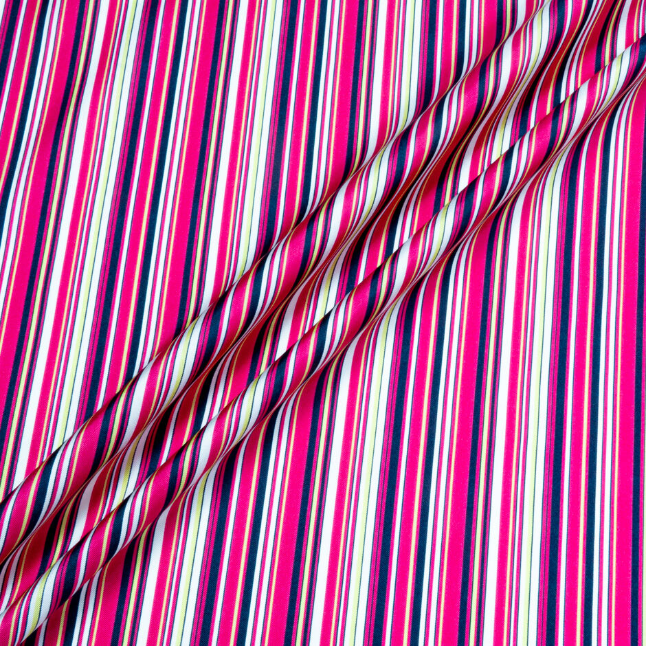Pink, Black & White Stripe Printed Silk Twill (A 3m Piece)
