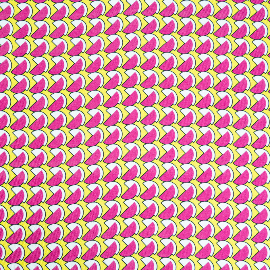 Bubble Gum Pink & Yellow Geometric Printed Silk Twill