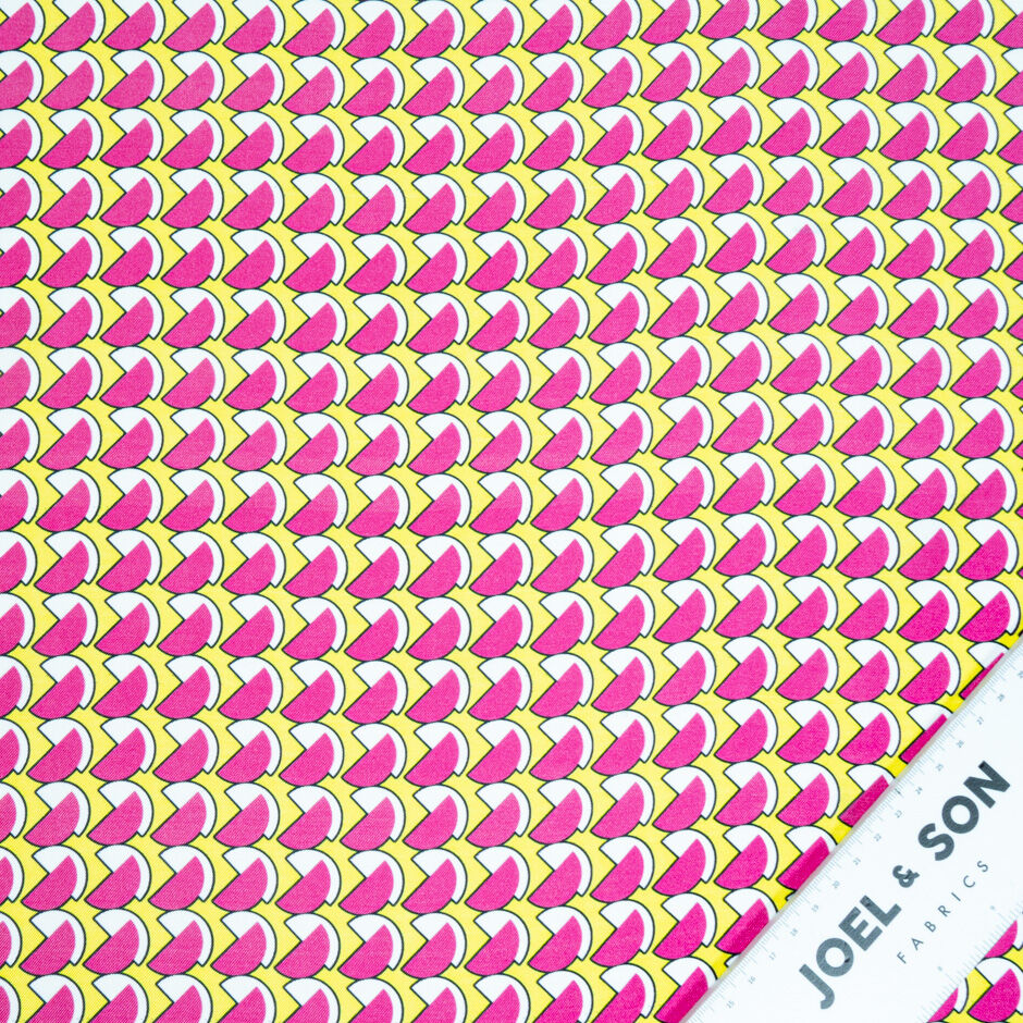 Bubble Gum Pink & Yellow Geometric Printed Silk Twill
