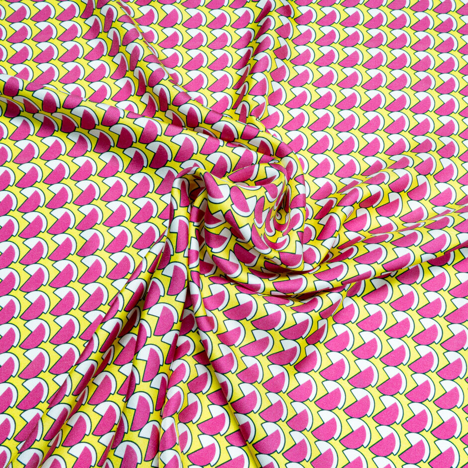 Bubble Gum Pink & Yellow Geometric Printed Silk Twill