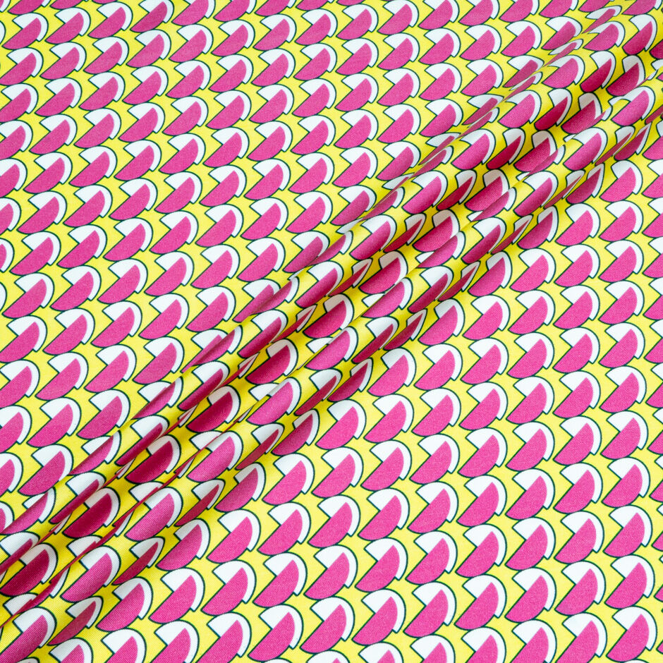 Bubble Gum Pink & Yellow Geometric Printed Silk Twill