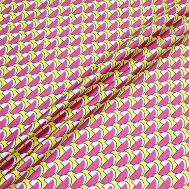 Bubble Gum Pink & Yellow Geometric Printed Silk Twill