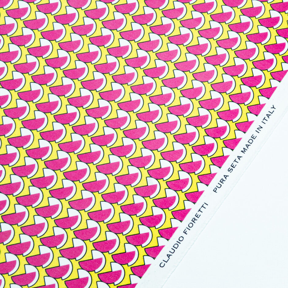Bubble Gum Pink & Yellow Geometric Printed Silk Twill