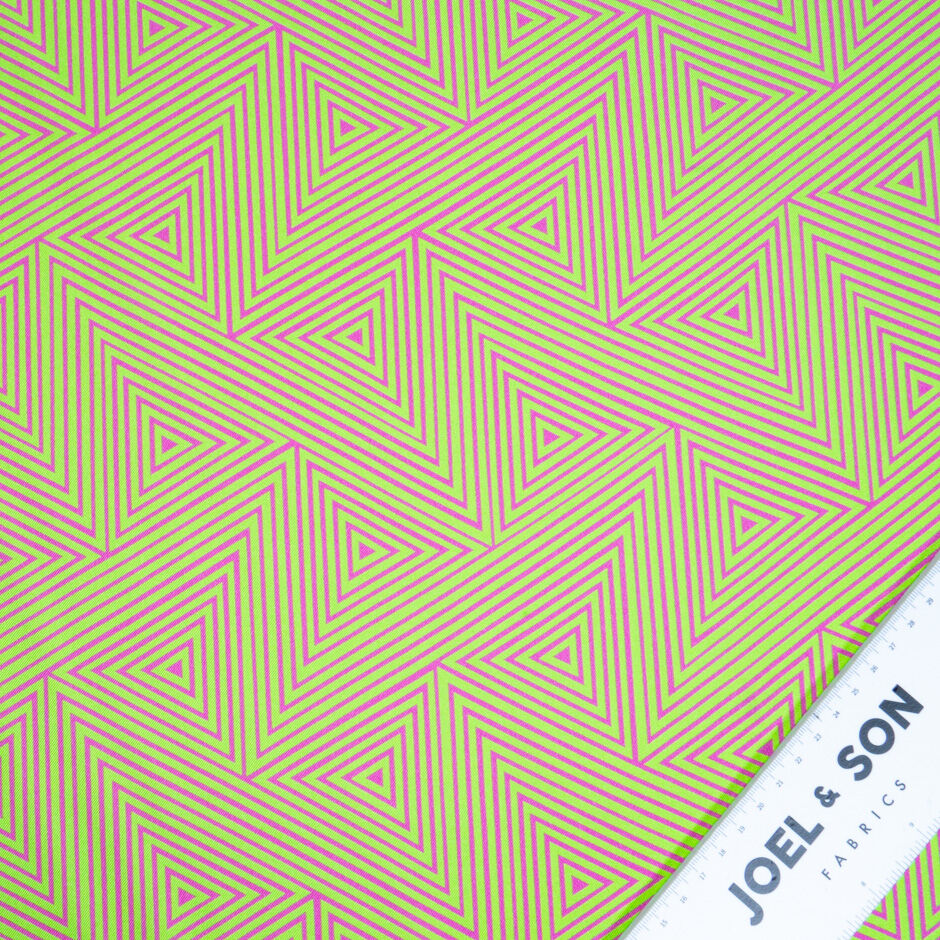 Fuchsia Pink & Bright Green Geometric Printed Silk Twill