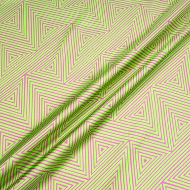 Fuchsia Pink & Bright Green Geometric Printed Silk Twill
