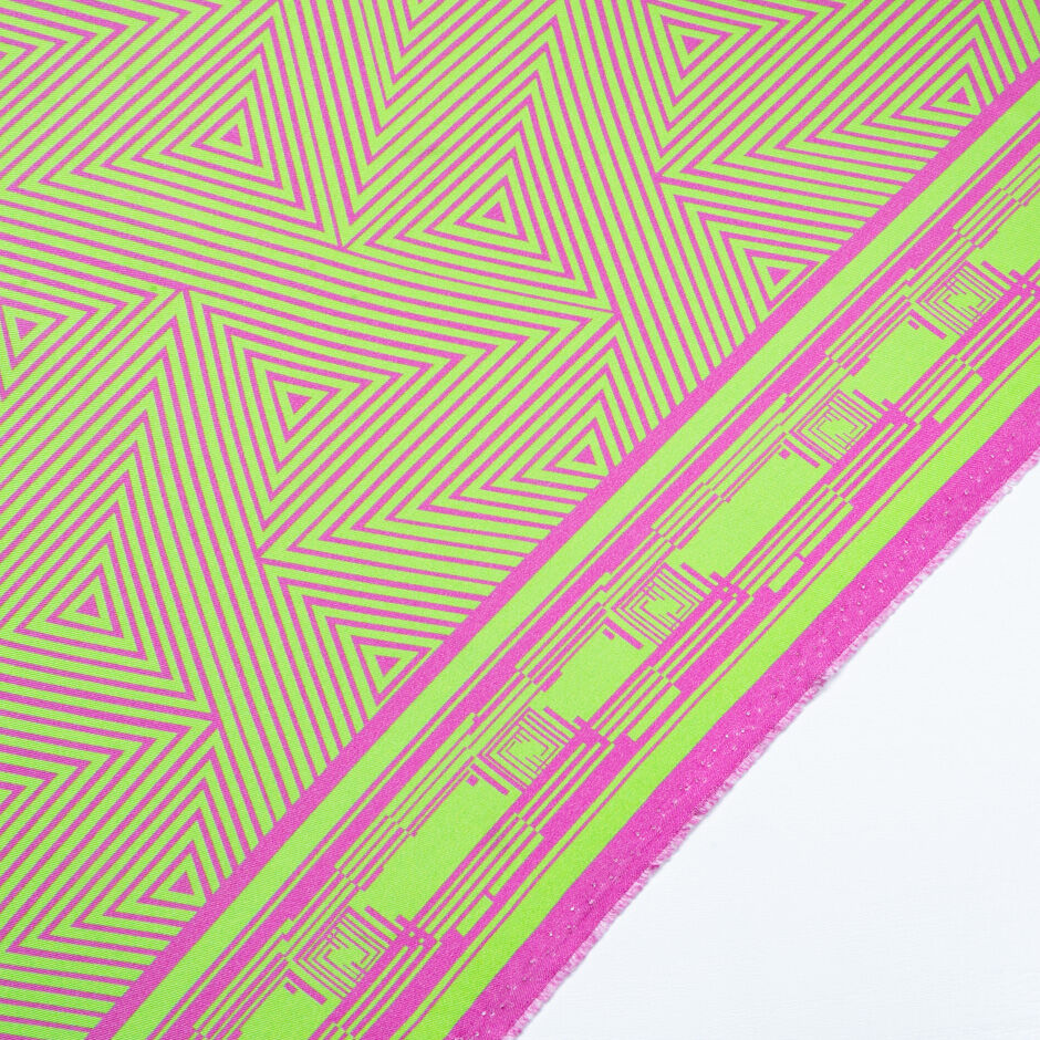 Fuchsia Pink & Bright Green Geometric Printed Silk Twill