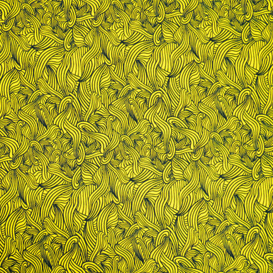 Canary Yellow & Blue Wave Printed Silk Twill