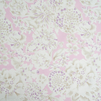 White/Beige Floral Vision Printed Baby Pink Pure Silk Twill
