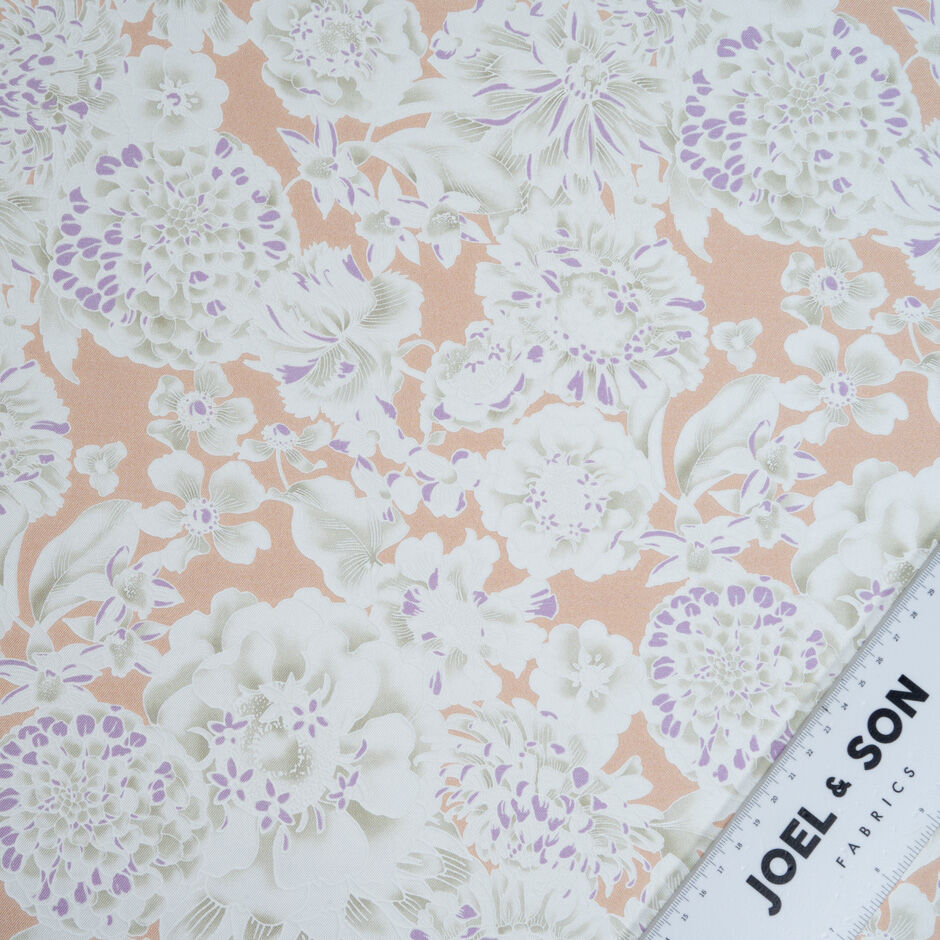 White Floral Vision Printed Peach Pure Silk Twill