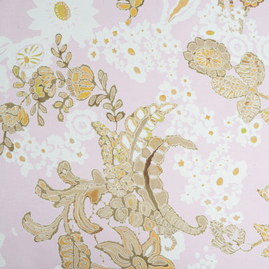 Khaki Floral Vision Printed Baby Pink Pure Silk Twill