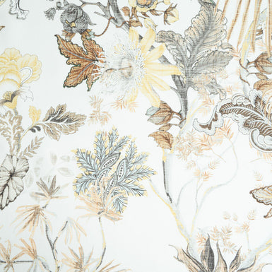 Brown & Grey Floral Vision Printed Ivory Silk Twill