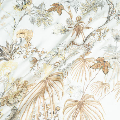 Brown & Grey Floral Vision Printed Ivory Silk Twill