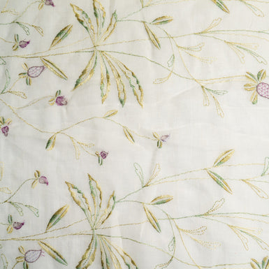 Delicate Floral Embroidered Thin Woven Linen