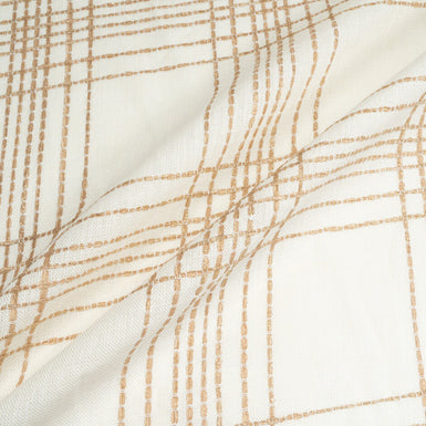 Gold Lurex Ribbon Checkered Ivory Woven Linen (A 75cm Piece)