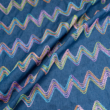 Multi-Coloured Zig Zag Embroidered Blue Denim