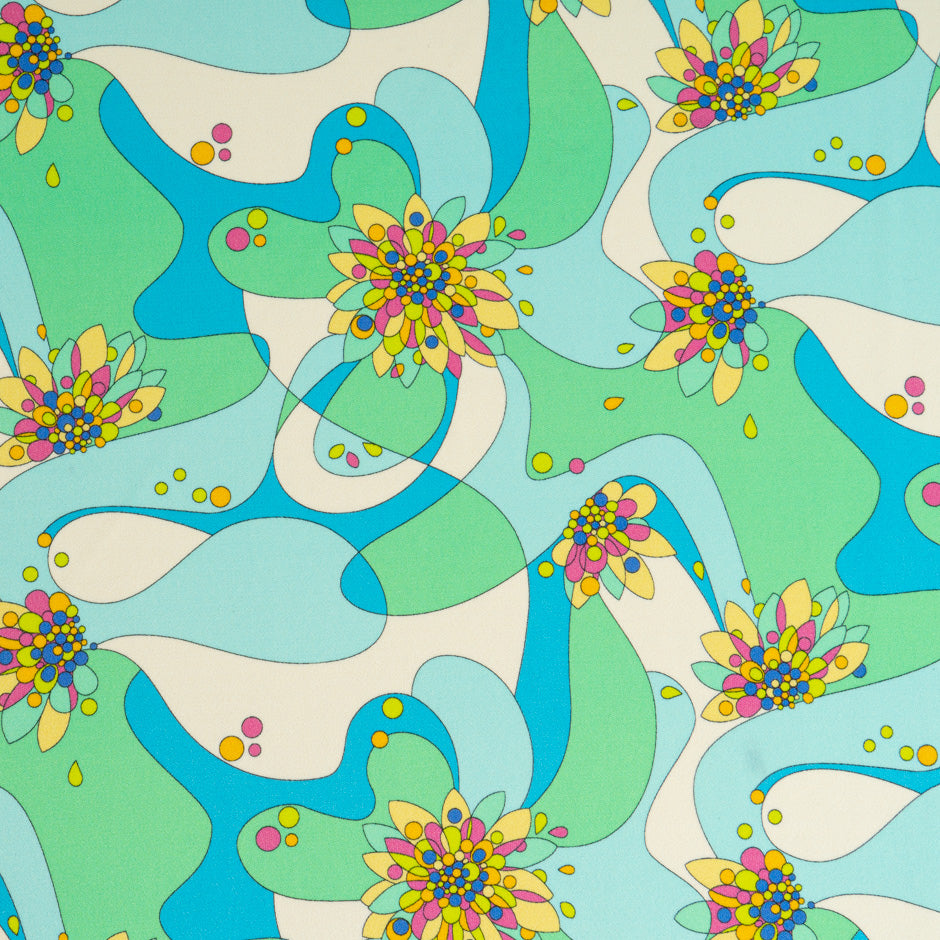 Mint Green, Blue & Cream Printed Jersey (A 1.60m Piece)