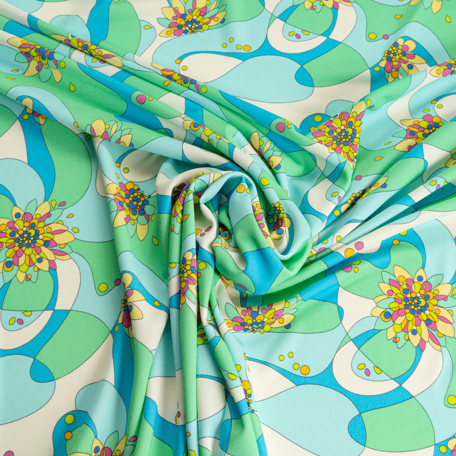 Mint Green, Blue & Cream Printed Jersey (A 1.60m Piece)