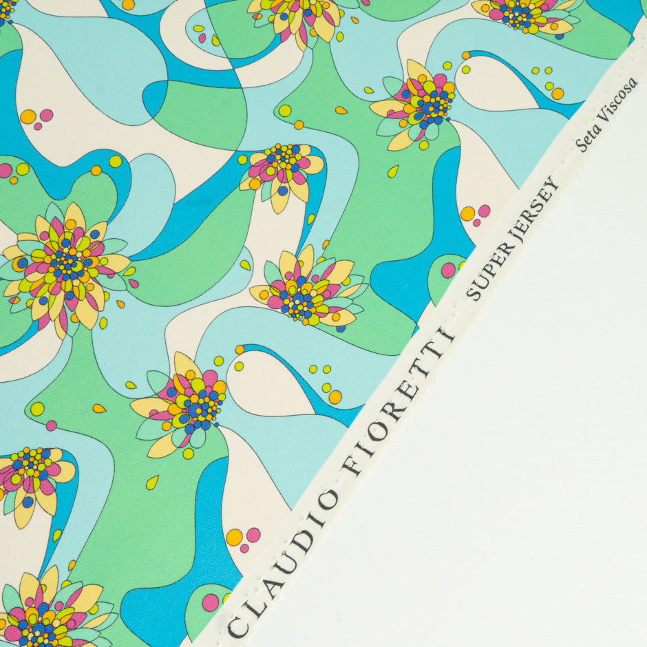 Mint Green, Blue & Cream Printed Jersey (A 1.60m Piece)