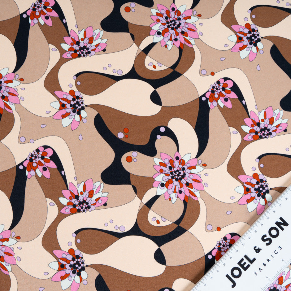 Brown & Beige Patterned Silk & Viscose Jersey