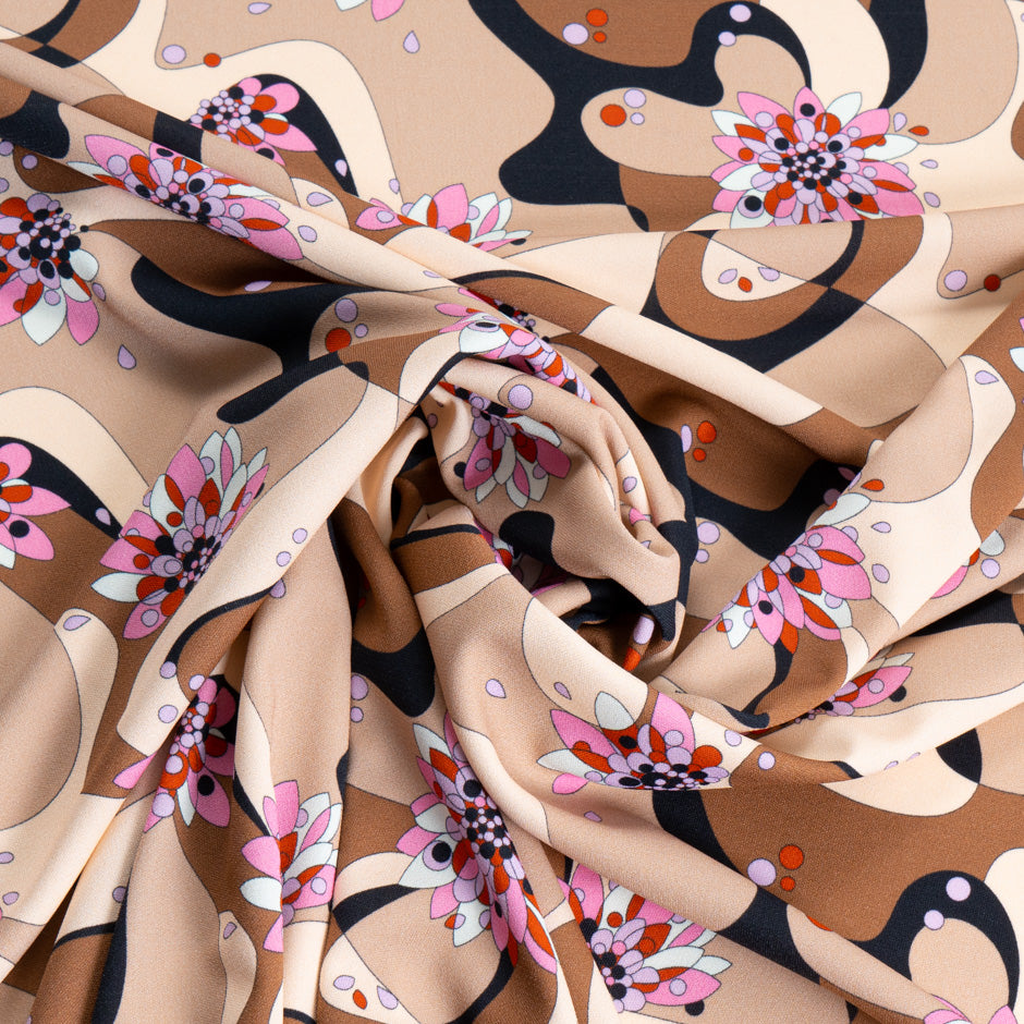 Brown & Beige Patterned Silk & Viscose Jersey