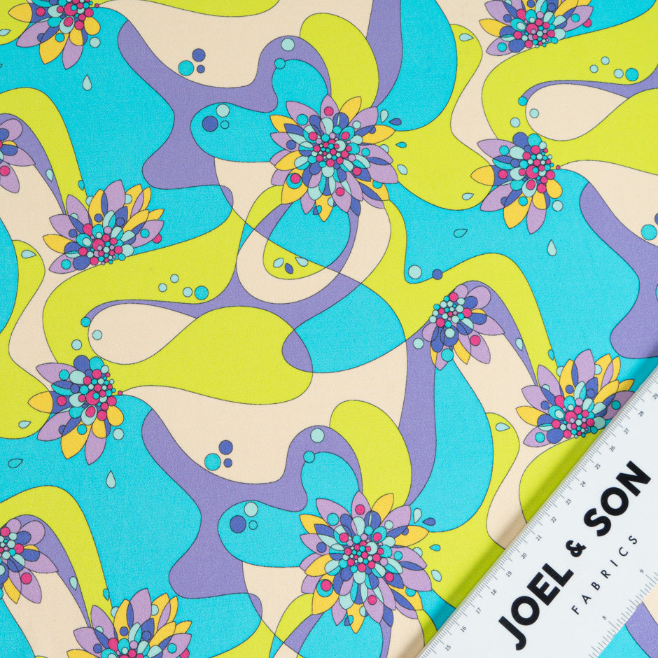 Lime Green, Turquoise & Purple Patterned Silk & Viscose Jersey