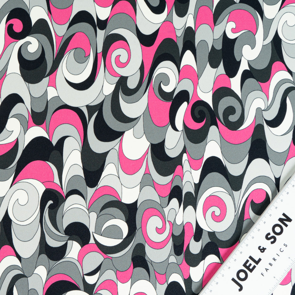 Black, Grey & Pink Patterned Silk & Viscose Jersey