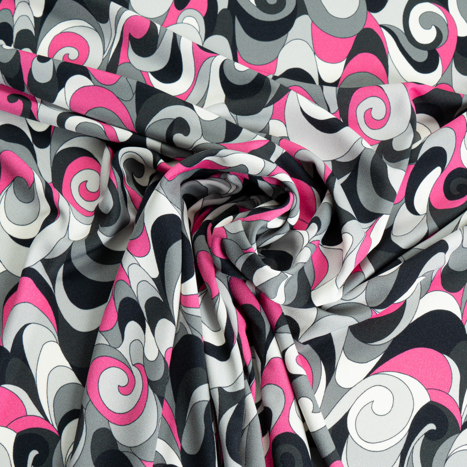 Black, Grey & Pink Patterned Silk & Viscose Jersey