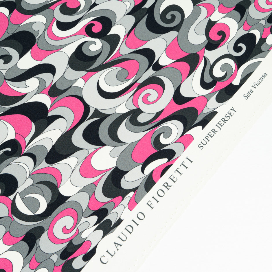 Black, Grey & Pink Patterned Silk & Viscose Jersey