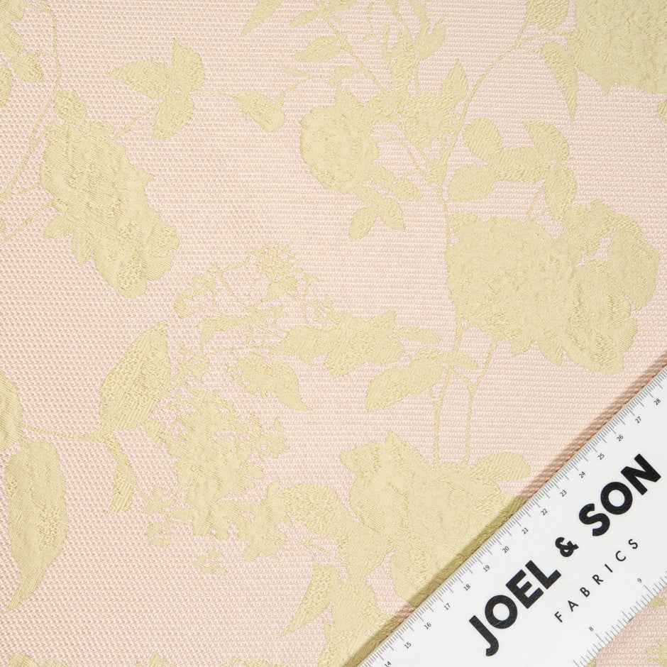 Yellow Floral Jacquard Peach Silk Blend Piqué