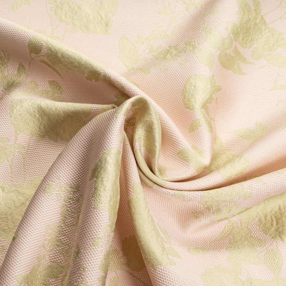 Yellow Floral Jacquard Peach Silk Blend Piqué
