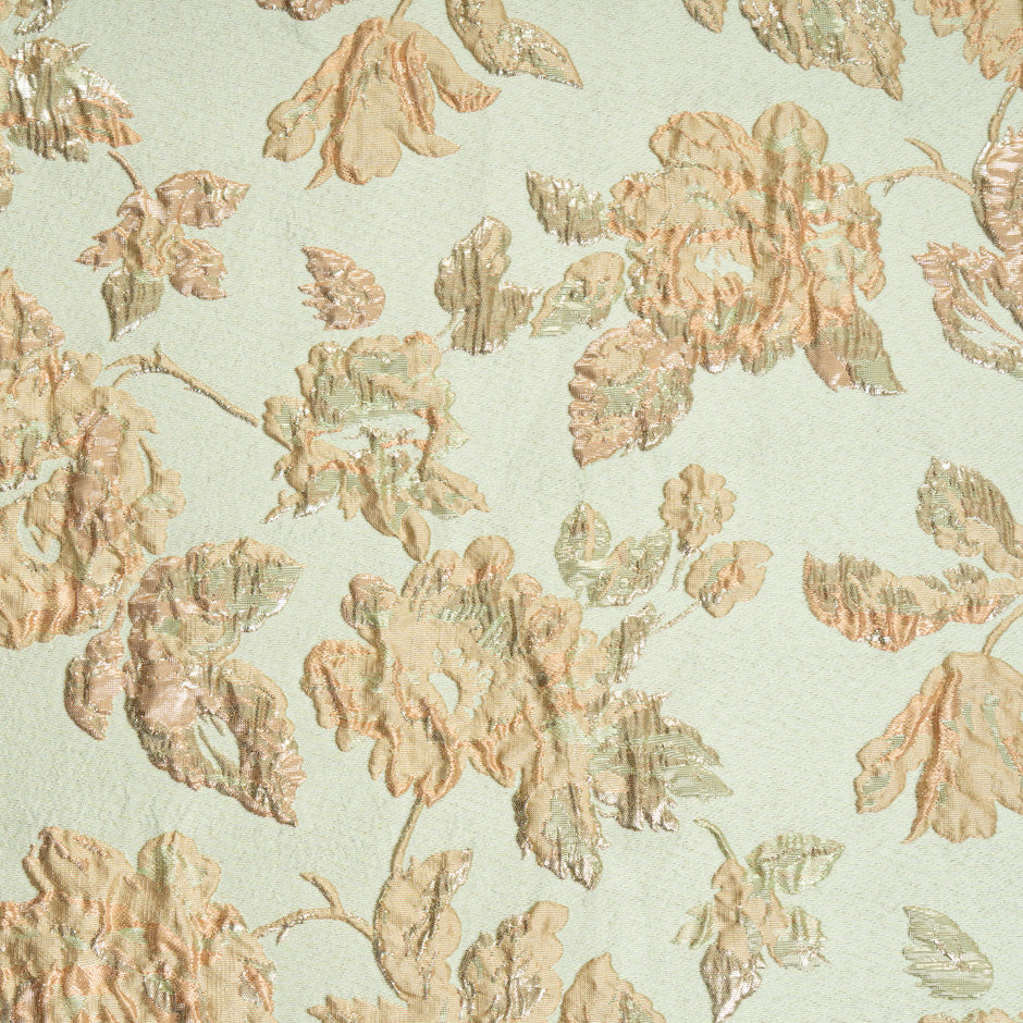 Beige Floral Tone on Tone Pale Mint Green Cloqué