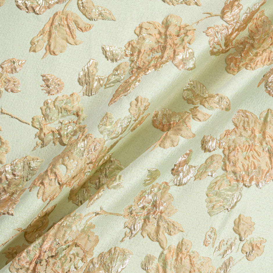 Beige Floral Tone on Tone Pale Mint Green Cloqué