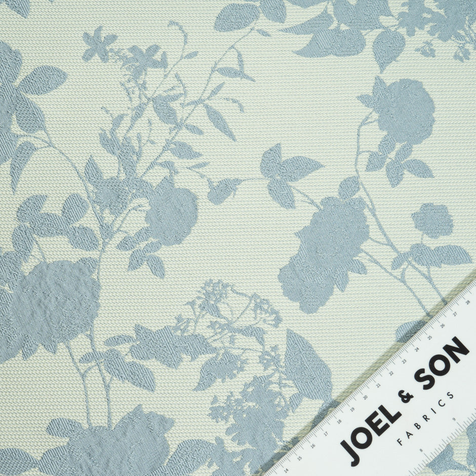 Blue Floral Mint Green Silk Blend Piqué