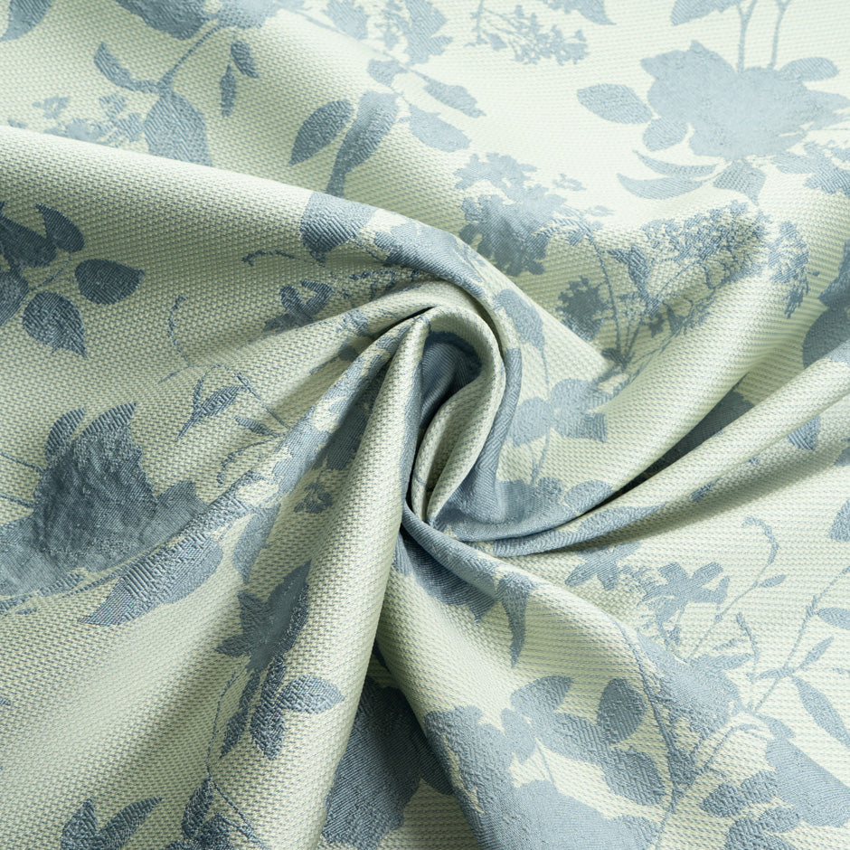 Blue Floral Mint Green Silk Blend Piqué