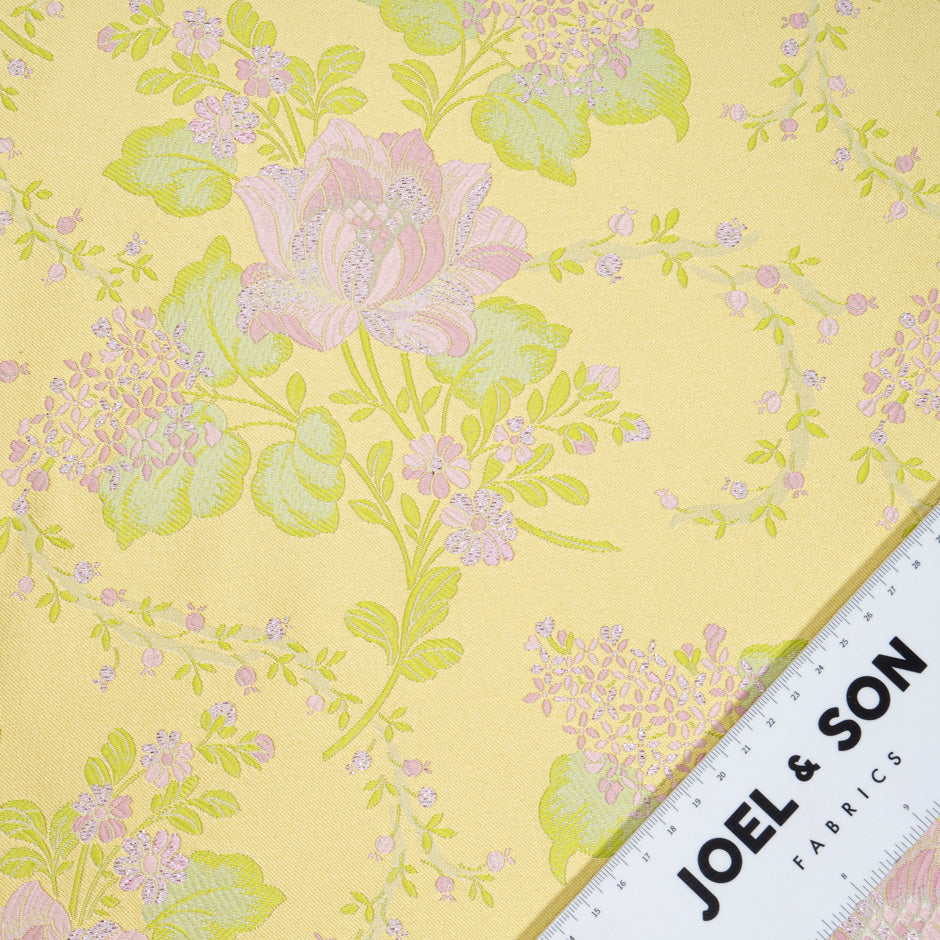 Lilac & Lavender Floral Jacquard Yellow Silk Blend Brocade