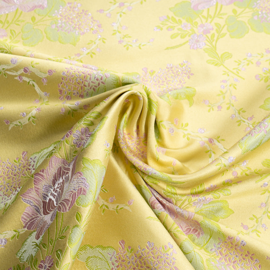 Lilac & Lavender Floral Jacquard Yellow Silk Blend Brocade