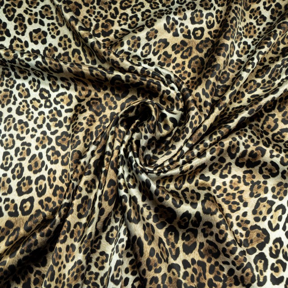 Beige & Black Animal Printed Silk Satin