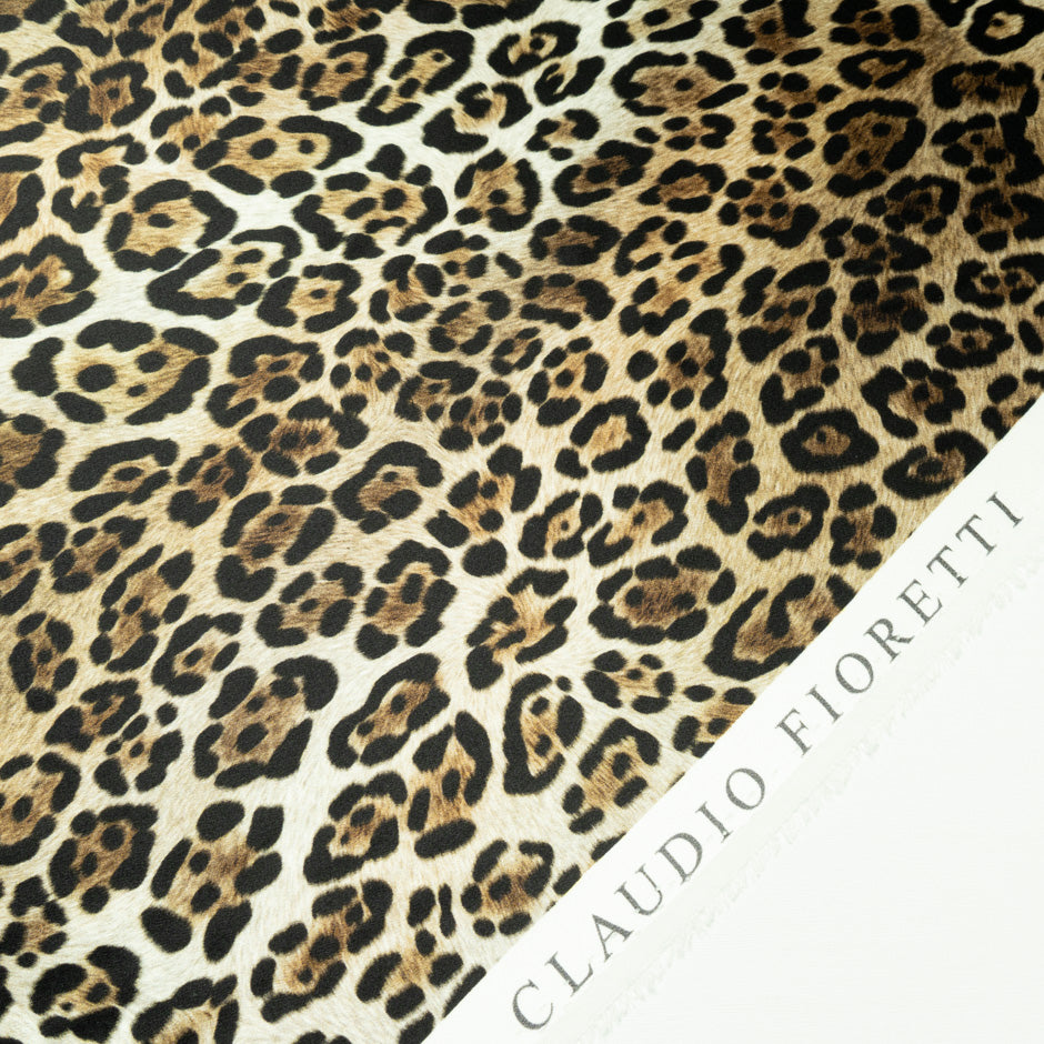 Beige & Black Animal Printed Silk Satin